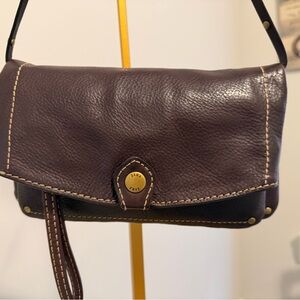 Frye Dark Brown Leather Flap Crossbody/Convertible Wristlet 81/2x5